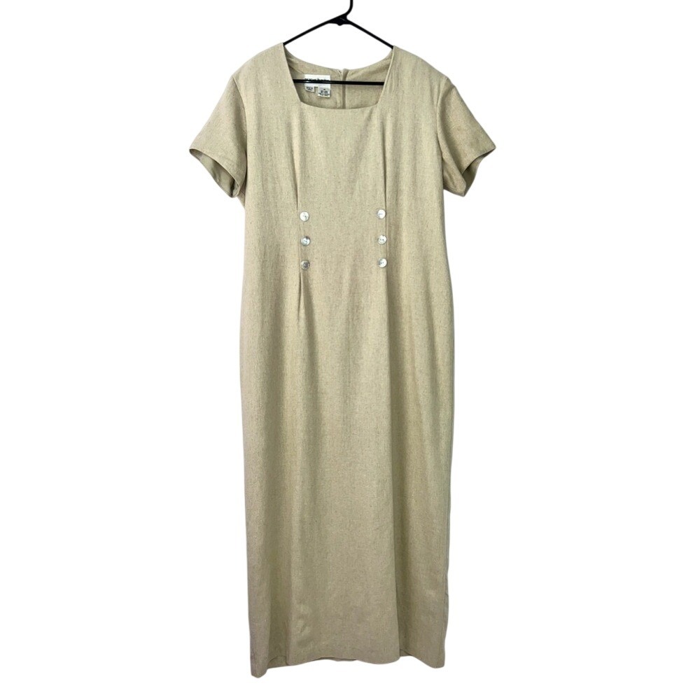 Vintage‎ Betsy's Things Linen Dress Womens 80s 90s Pearl Buttons Lined sz 14